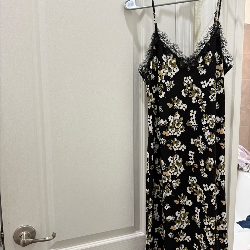 Michael Kors Floral Slip Dress with Lace Trim